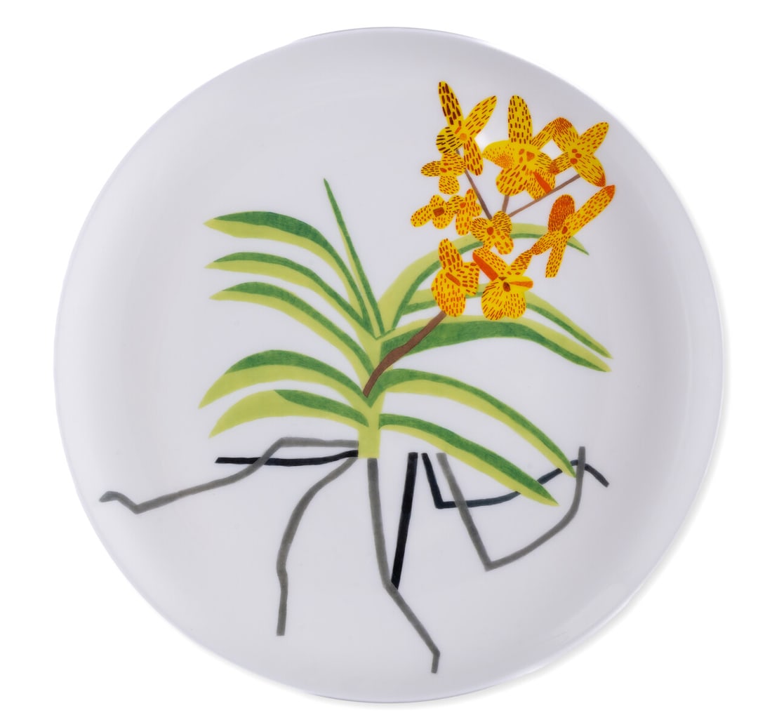 Jonas Wood (b.1977) Clipping Plate: Jonas Wood (b.1977)Clipping PlateGlazed fine bone china plate, 2021, from an edition of 250, co-published by Prospect and Coalition for the Homeless, New York, with the original box, plate diameter 27