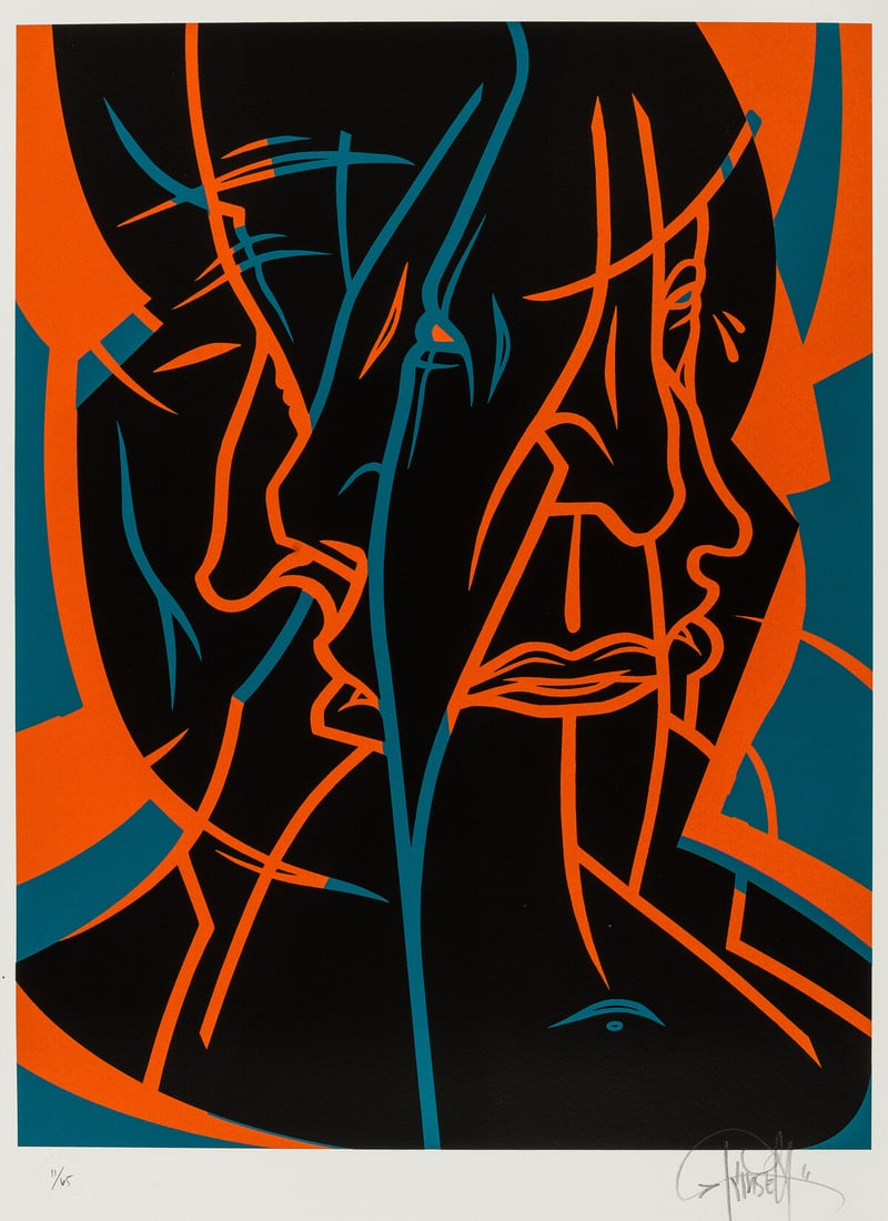 Dave Kinsey (b. 1971) Heads of Fate II: Dave Kinsey (b. 1971)Heads of Fate IIScreenprint in colours, 2012, signed in pencil, numbered from the edition of 65, published by BLK/MRKT Editions, with their blindstamp, with Certificate of Authent