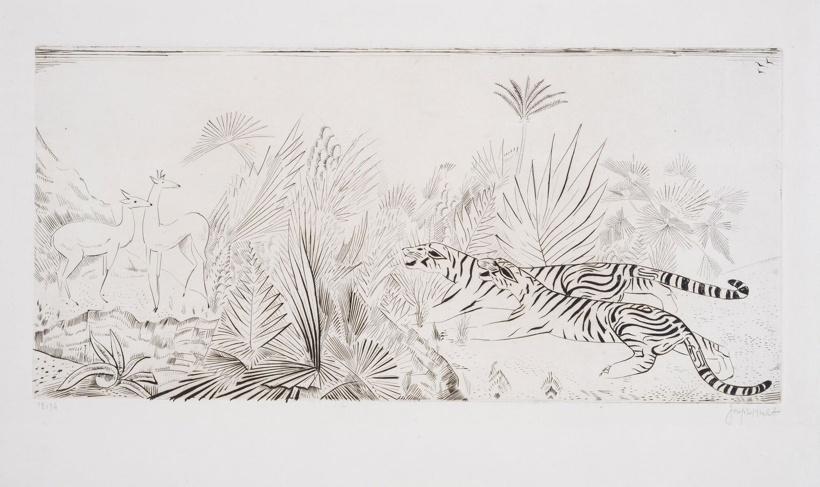 Joseph Hecht (1891-1951) Tigres et biches; Mouette; Grue cendrée and Zoo (Tonneau-Ryckelynck 118, (1 of 1)
