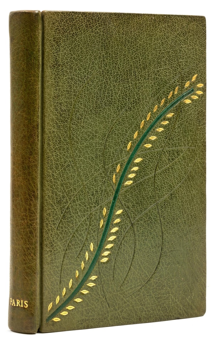 Russell (John) Paris, first edition, attractive mid-century binding, 1960.: Russell (John) Paris, first edition, photographic illustrations by Brassaï, contemporary crushed green morocco, with dark green morocco onlay and blind-stamped leaf design to upper cover, spine light