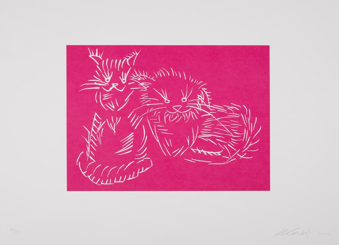 Ai Weiwei (b. 1957) Cats (Pink): Ai Weiwei (b. 1957)Cats (Pink)Screenprint in colours, 2022, signed and dated in pencil, numbered from the edition of 300, published by Kettle's Yard, Cambridge, with the accompanying certificate of au