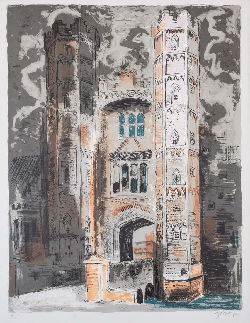 John Piper (1903-1992) Oxburgh Hall, Norfolk (Levinson 266): John Piper (1903-1992)Oxburgh Hall, Norfolk (Levinson 266)Lithograph printed in colours, 1977, signed in pencil, numbered from the edition of 120, printed by Curwen Studio, co-published by Christie's