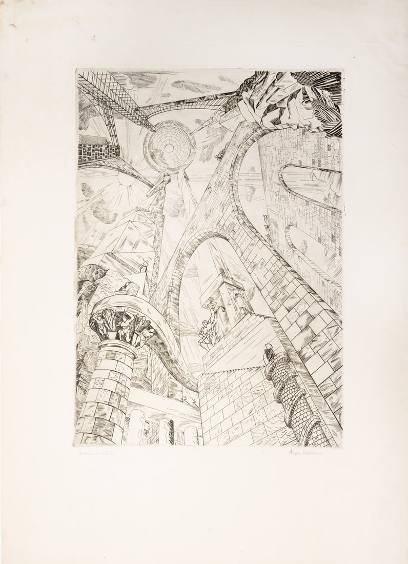 Roger Vieillard (1907-1987) La Tour de Babel (Architecture II), Ruine du Temple (La Destruction du (1 of 3)