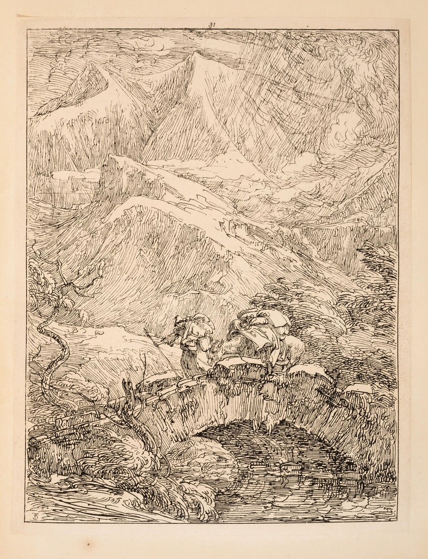 Barker (Thomas) Thirty Two Lithographic Impressions, from Pen Drawings of Landscape Scenery by: Barker (Thomas) Thirty Two Lithographic Impressions, from Pen Drawings of Landscape Scenery by Thomas Barker, mounted lithographed title, 32 mounted lithographed plates, tissue-guards, 6 other plates
