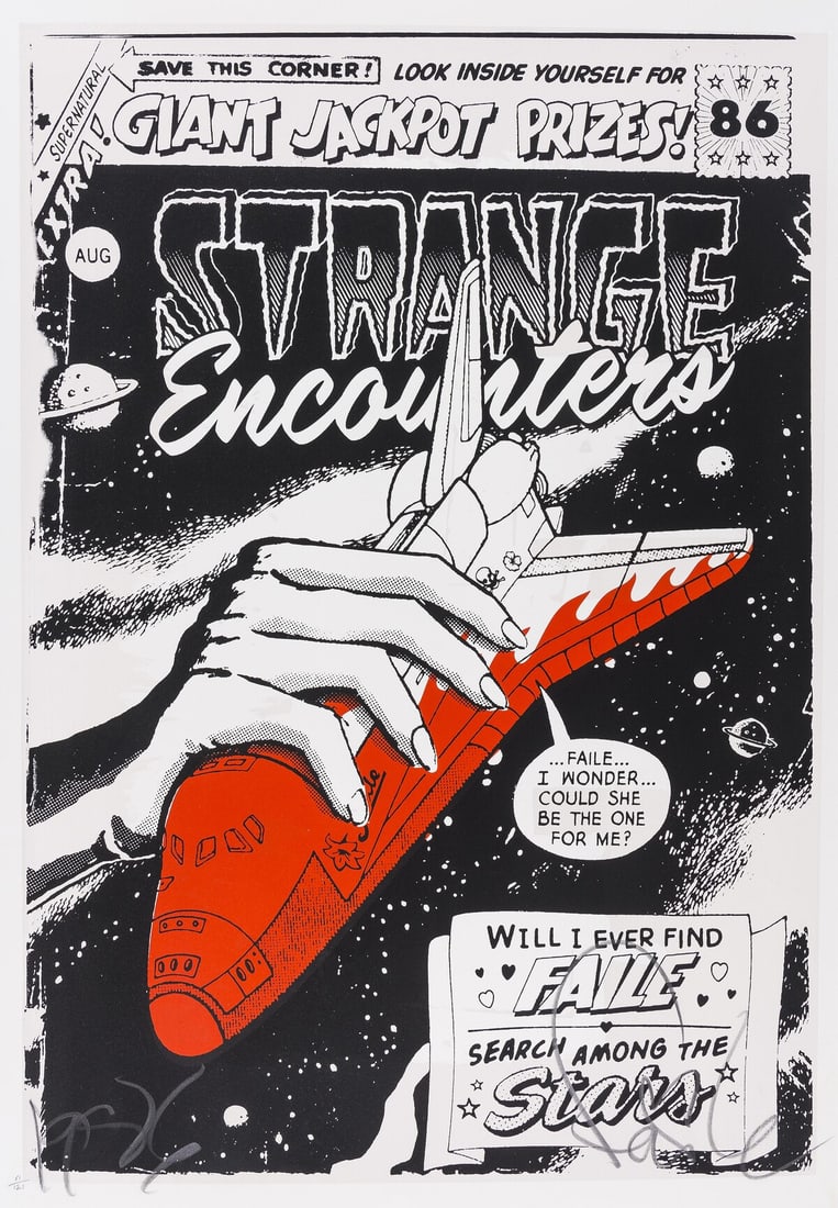 Faile (1975 & 1976) Strange Encounters: Faile (1975 & 1976)Strange EncountersScreenprint in colours, 2007, signed and numbered from the edition of 121 in pencil, printed and published by Pictures on Walls, London, with full margins, 760 x 5