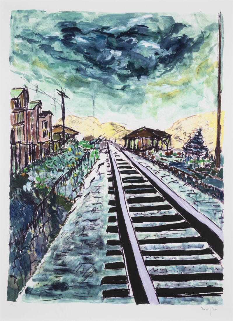 Bob Dylan (b.1941) Train Tracks (Green), from The Drawn Blank Series: Bob Dylan (b.1941)Train Tracks (Green), from The Drawn Blank SeriesGiclée in colours, 2020, signed in pencil, numbered from the edition of 295, printed by GTZ Fine Art Editions, New York, co-publishe