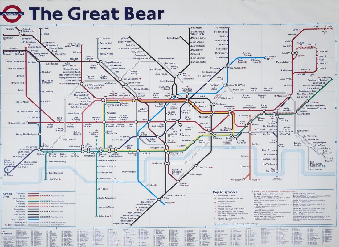 Simon Patterson (b.1967) The Great Bear: Simon Patterson (b.1967)The Great BearLithograph printed in colours, 1992, signed and dated in pencil, numbered from the edition of 50, printed by London Underground Printers, co-published by the arti