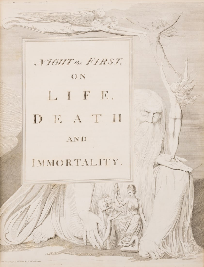 Blake (William).- Young (Edward) The Complaint, and the Consolation; or, Night Thoughts, engravings: Blake (William).- Young (Edward) The Complaint, and the Consolation; or, Night Thoughts, 4 engraved part-titles and 39 illustrations by William Blake after his own designs around letterpress text, wit