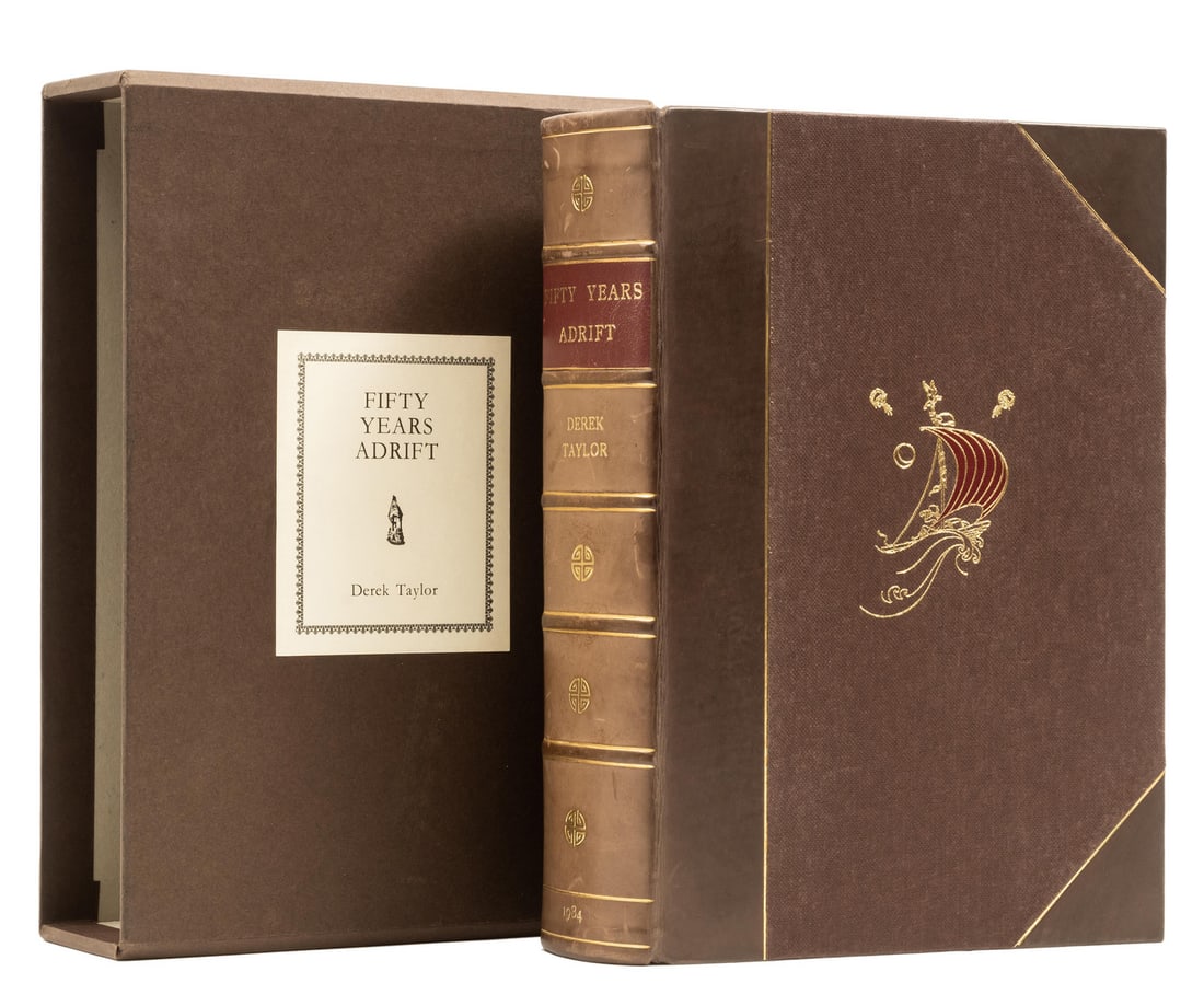 Harrison (George).- Taylor (Derek) Fifty Years Adrift, edited by George Harrison, limited edition,: Harrison (George).- Taylor (Derek) Fifty Years Adrift, edited by George Harrison, limited edition, signed by author and editor, frontispiece, title printed in red and black, photographic illustrations