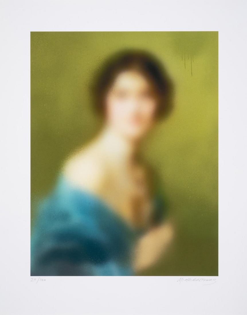 Miaz Brothers (b.1965 & 1968) Lady With Green Background: Miaz Brothers (b.1965 & 1968)Lady With Green BackgroundArchival inkjet print in colour, 2019, signed in pencil, numbered from the edition of 100, published by the artist, London, on wove paper, with f