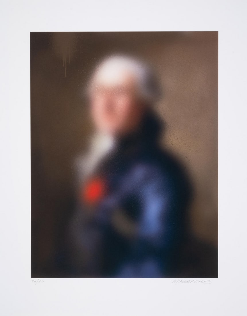 Miaz Brothers (b.1965 & 1968) Gentleman With Red Dot: Miaz Brothers (b.1965 & 1968)Gentleman With Red DotArchival inkjet print in colour, 2019, signed in pencil, numbered from the edition of 100, published by the artist, London, on wove paper, with full