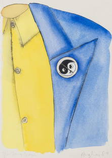 Patrick Hughes (b.1939) Ying Yang Badge: Patrick Hughes (b.1939)Ying Yang BadgeWatercolour on paper, 1989, signed, titled and dated in pencil, sheet 450 x 320mm (8 1/4 x 11 3/4in) (framed) This lot is sold subject to Artists Resale Rights, d