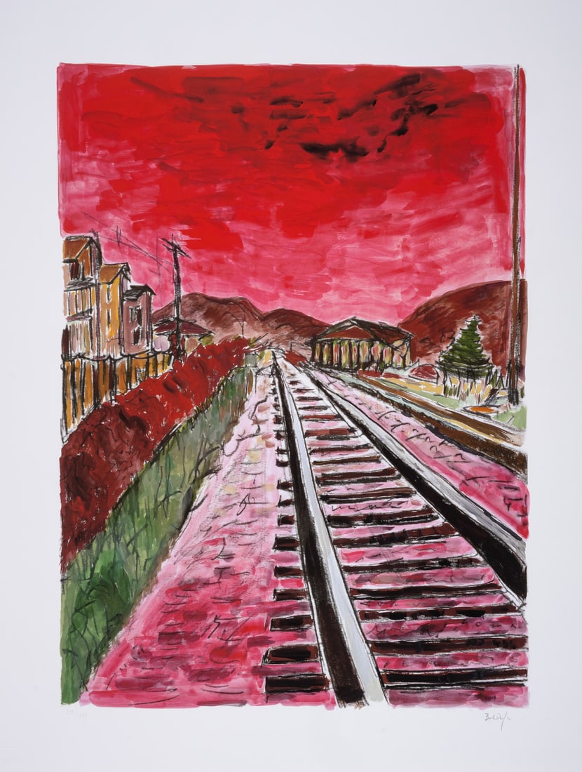 Bob Dylan (b.1941) Train Tracks (Pink), from The Drawn Blank Series: Bob Dylan (b.1941)Train Tracks (Pink), from The Drawn Blank SeriesGiclée in colours, 2014, signed in pencil, numbered from the edition of 295, printed by GTZ Fine Art Editions, New York, co-published