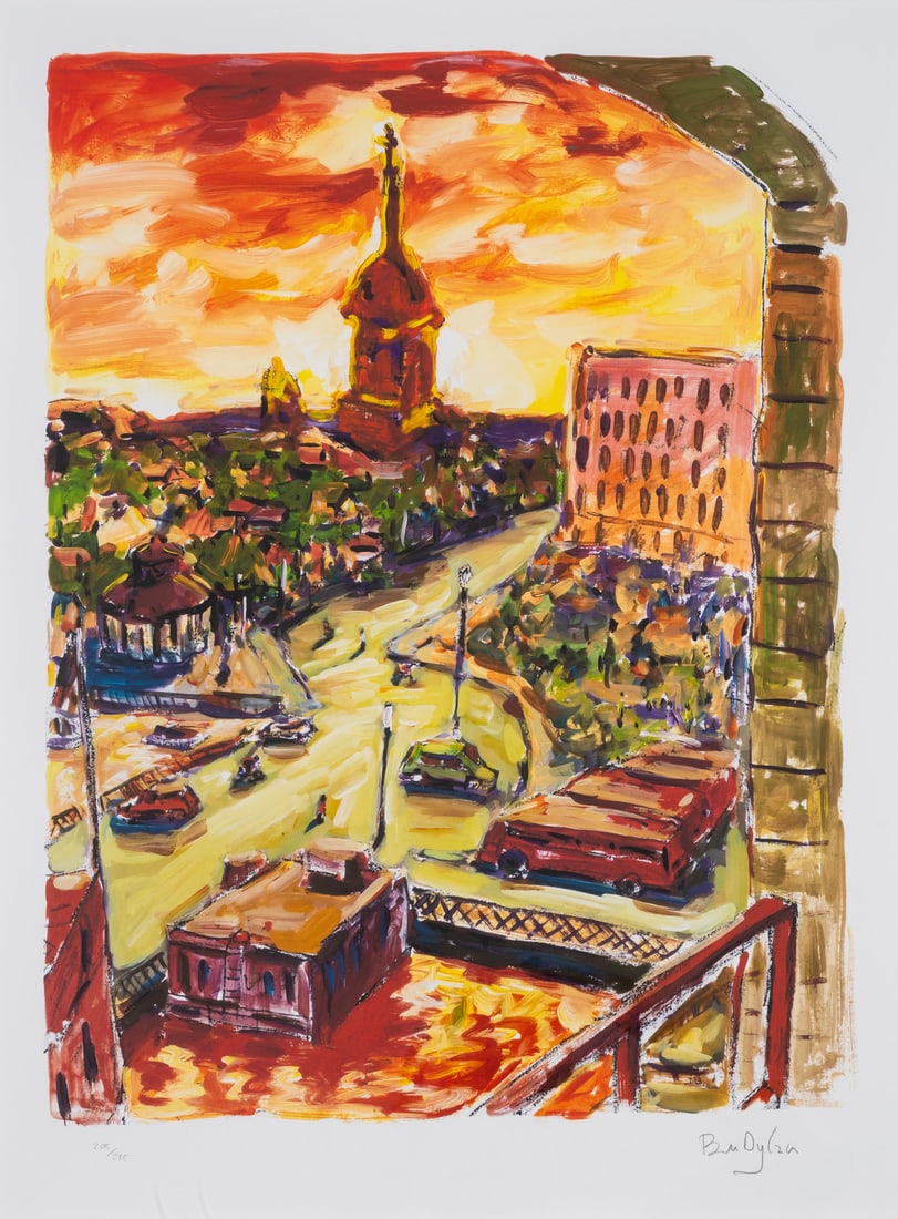 Bob Dylan (b.1941) Bell Tower in Stockholm, The Drawn Blank Series: Bob Dylan (b.1941)Bell Tower in Stockholm, The Drawn Blank SeriesGiclée in colours, 2018, signed in pencil, numbered from the edition of 295, printed by GTZ Fine Art Editions, New York, co-published