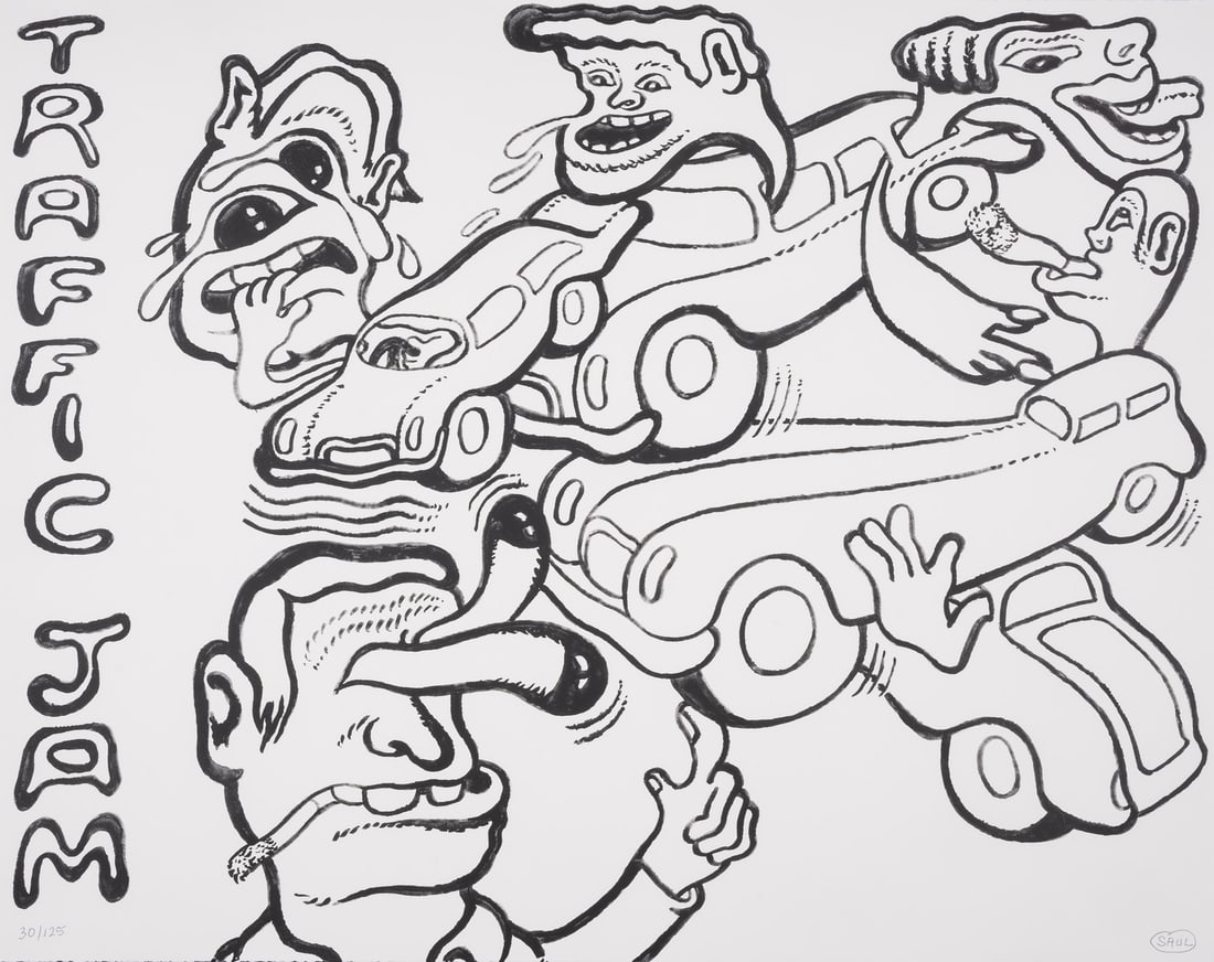 Peter Saul (b.1934) Traffic Jam, from Counter Editions Greenpeace Portfolio: Peter Saul (b.1934)Traffic Jam, from Counter Editions Greenpeace PortfolioLithograph printed in colours, 2022, signed in pencil, numbered from the edition of 125, printed by Counter Studio, Margate, p
