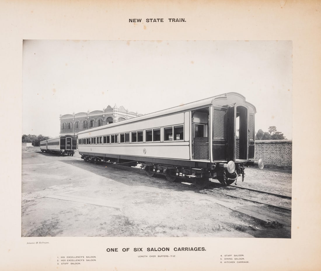 India.- Railways.- Johnston and Hoffman, photographers.- New State Train, presentation inscription &: India.- Railways.- Johnston and Hoffman, photographers.- New State Train, presentation inscription from Superintendant of Rolling Stock Herbert Kelway Bamber to his wife "to whose a