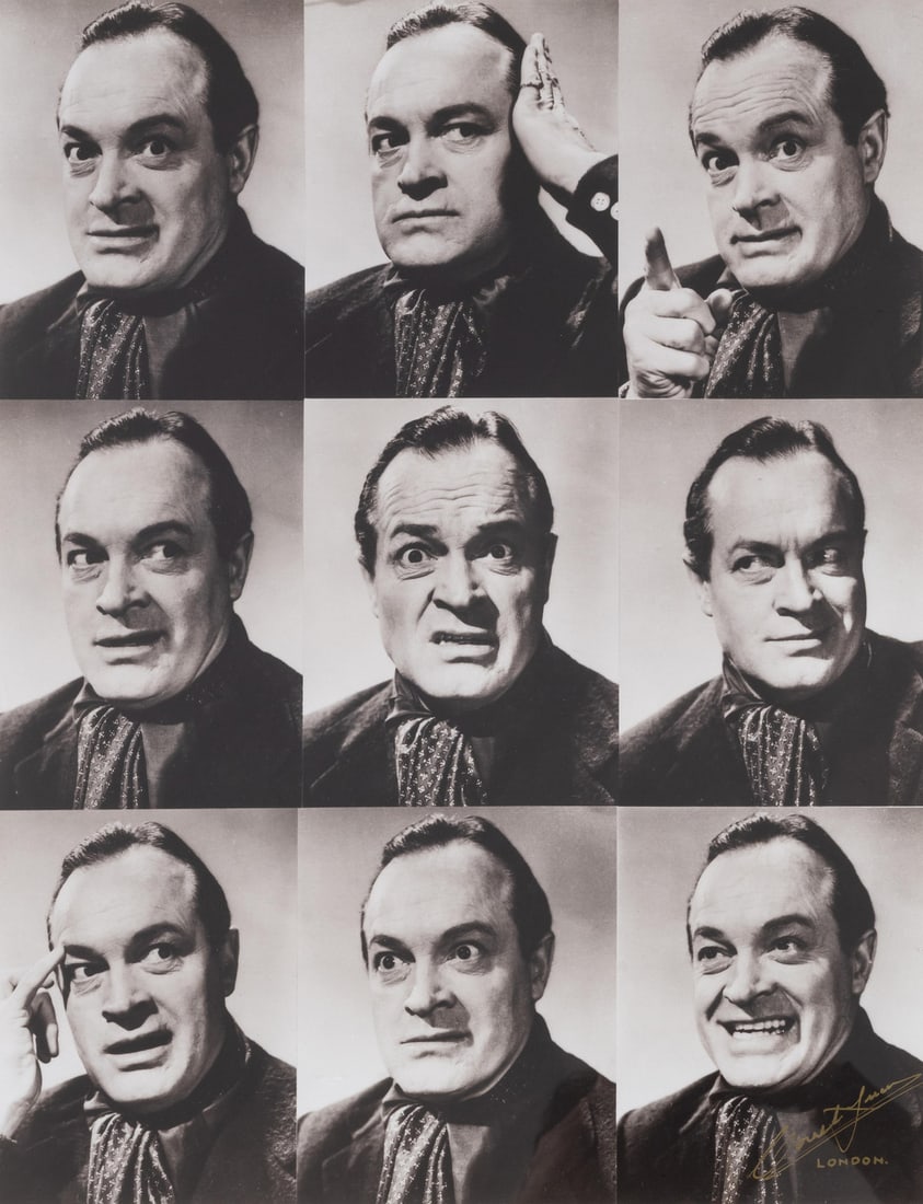 Cornel Lucas (1920-2012) Bob Hope: Cornel Lucas (1920-2012)Bob HopeSilver gelatin print, 1956, printed later, signed and inscribed 'London' in gold ink, on photo paper laid on card, with the photographer's copyright credit reproduction