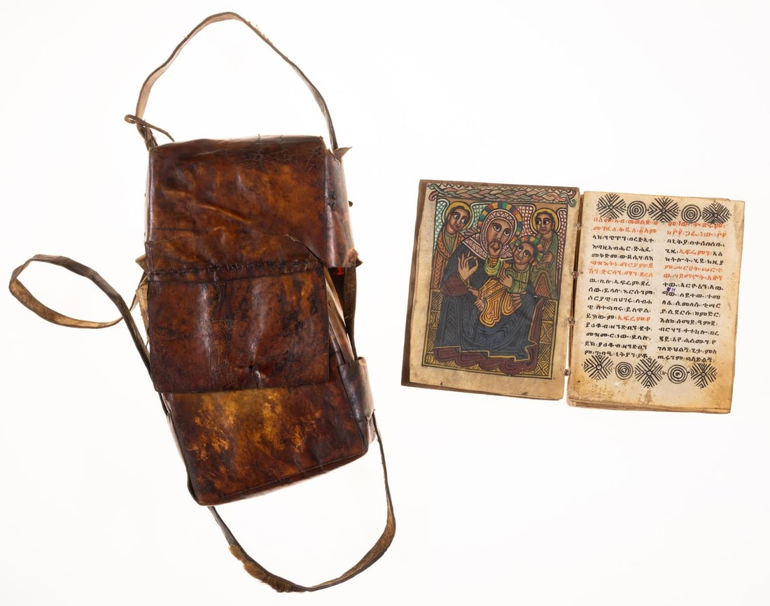 Ethiopic.- Prayer roll, text in Ge'ez, in red and black ink, pen and ink colour decoration, [20th (1 of 2)