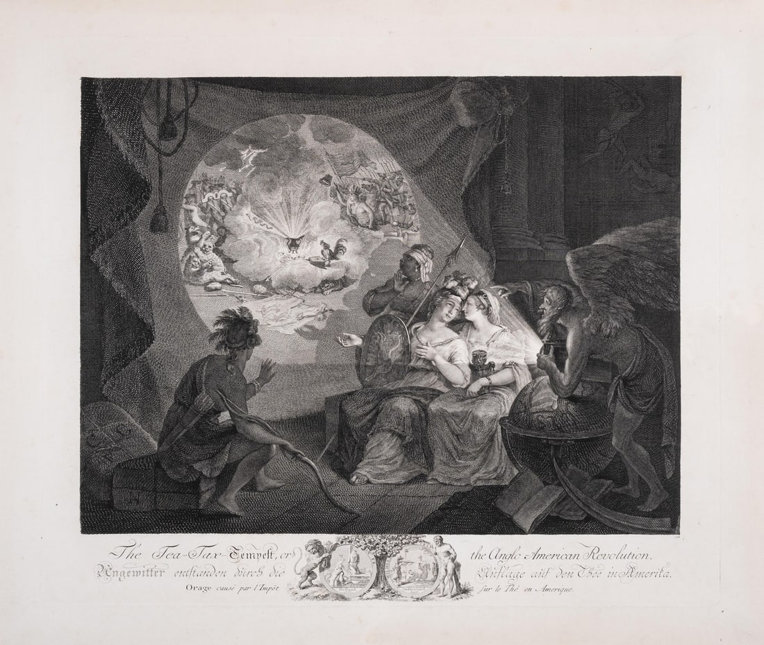 America.- Guttenberg (Carl) The Tea-Tax-Tempest, or The Anglo-American Revolution, engraving, 1778: America.- Guttenberg (Carl) The Tea-Tax-Tempest, or The Anglo-American Revolution, engraving, an excellent well inked impression, on laid paper without a wat