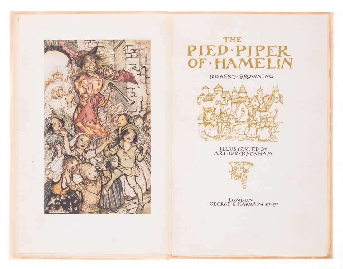 Rackham (Arthur).- Browning (Robert) The Pied Piper of Hamelin, one of 410 copies signed by the: Rackham (Arthur).- Browning (Robert) The Pied Piper of Hamelin, one of 410 copies signed by Arthur Rackham, colour frontispiece and 3 plates, bla
