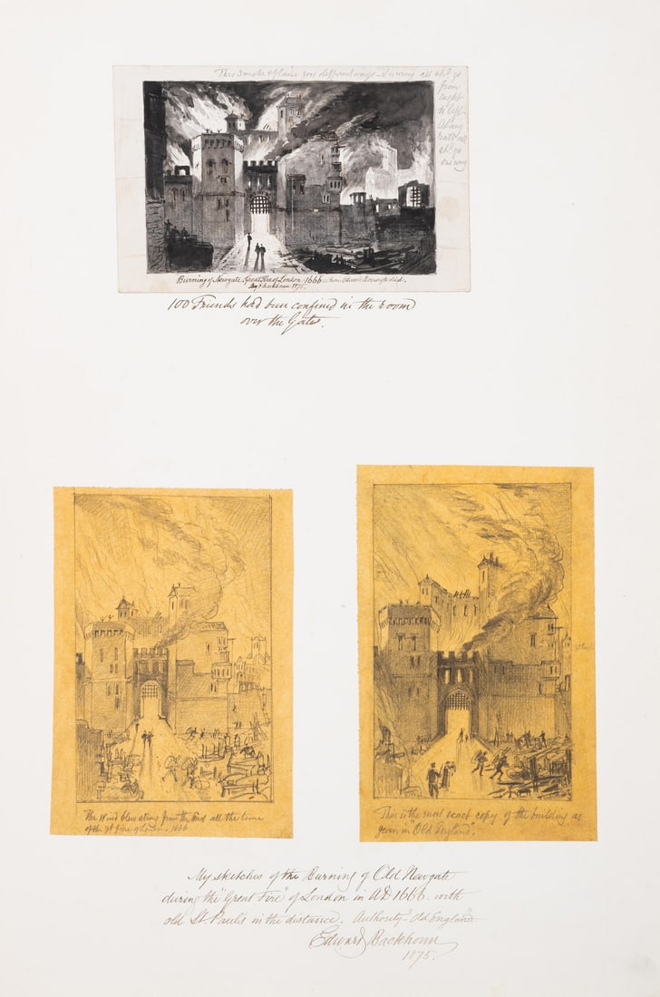 Martyrs.- Scott (William Bell) and Edward Backhouse (1808-1879). An album with 23 etchings by Scott: Martyrs.- Scott (William Bell) and Edward Backhouse (1808-1879). An album with 23 etchings by Scott and 34 related original drawings by Bac