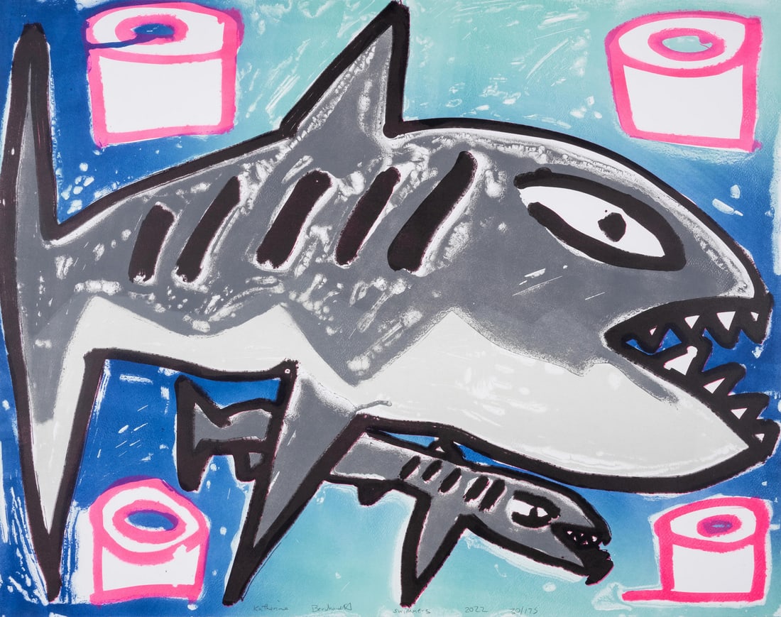 Katherine Bernhardt (b.1975) Swimmers: Katherine Bernhardt (b.1975) Swimmers Lithograph printed in colours, 2022, signed and dated in pencil, numbered from the edition of 175, printed by Counter Studio, Margate, published by Counter Editio