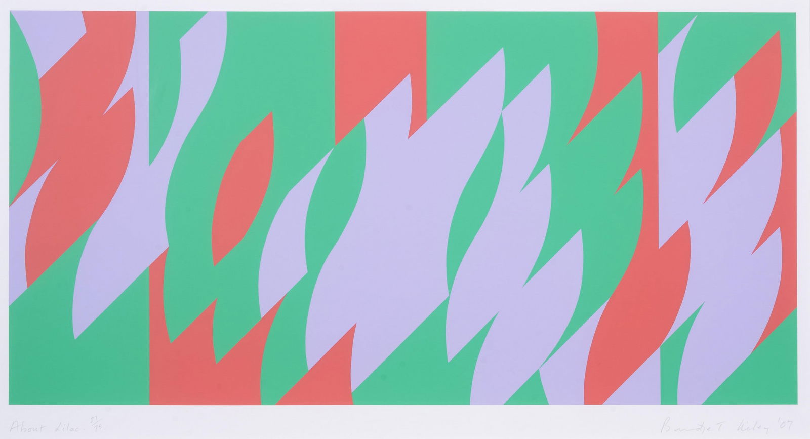Bridget Riley (b.1931) About Lilac (Tommasini and Gubay 65): Bridget Riley (b.1931)About Lilac (Tommasini and Gubay 65)Screenprint in colours, 2007, signed, dated and titled in pencil, numbered from the edition of 75, printed by Artizan Editions, Hove, publishe