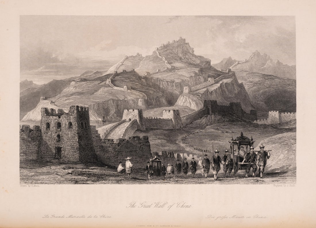 China.- Wright (Rev. George Newenham) & Thomas Allom. China, in a series of Views, 4 vol. bound as: China.- Wright (Rev. George Newenham) & Thomas Allom. China, in a series of Views, 4 vol. bound as 1, 4 engraved titles, 124 engraved plates, on