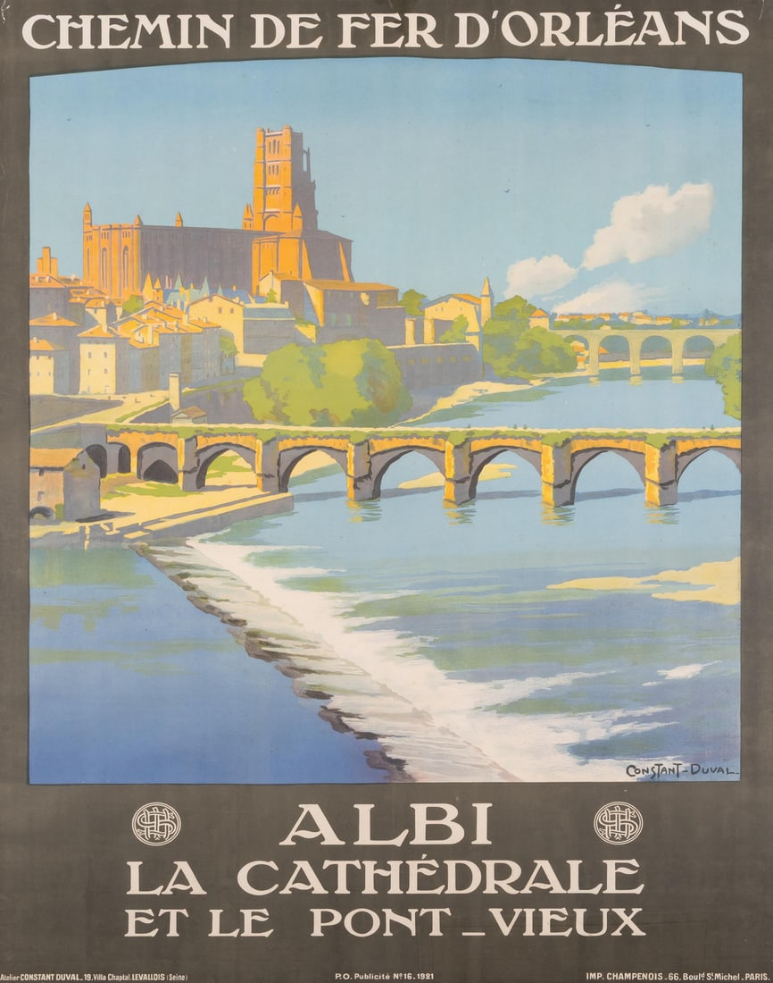 Europe.- France.- Constant-Duval (Leon) Chemin de fer d'Orléans - Albi La Cathédrale et le: Europe.- France.- Constant-Duval (Leon) Chemin de fer d'Orléans - Albi La Cathédrale et le Pont-Vieux, lithograph printed in c