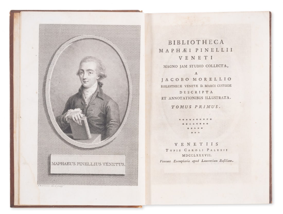 Morelli (Jacopo) Bibliotheca Maphaei Pinellii Veneti magno iam studio collecta, 6 vol., first: Morelli (Jacopo) Bibliotheca Maphaei Pinellii Veneti magno iam studio collecta, 6 vol., first edition, engraved por
