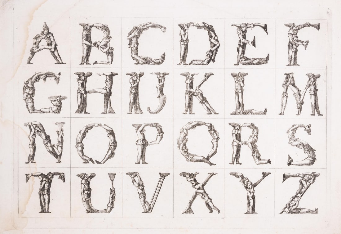 Alphabet.- Giovanardi (Lampridio) [Alfabeto Figurato], rare engraved broadside anthropomorphic (1 of 1)