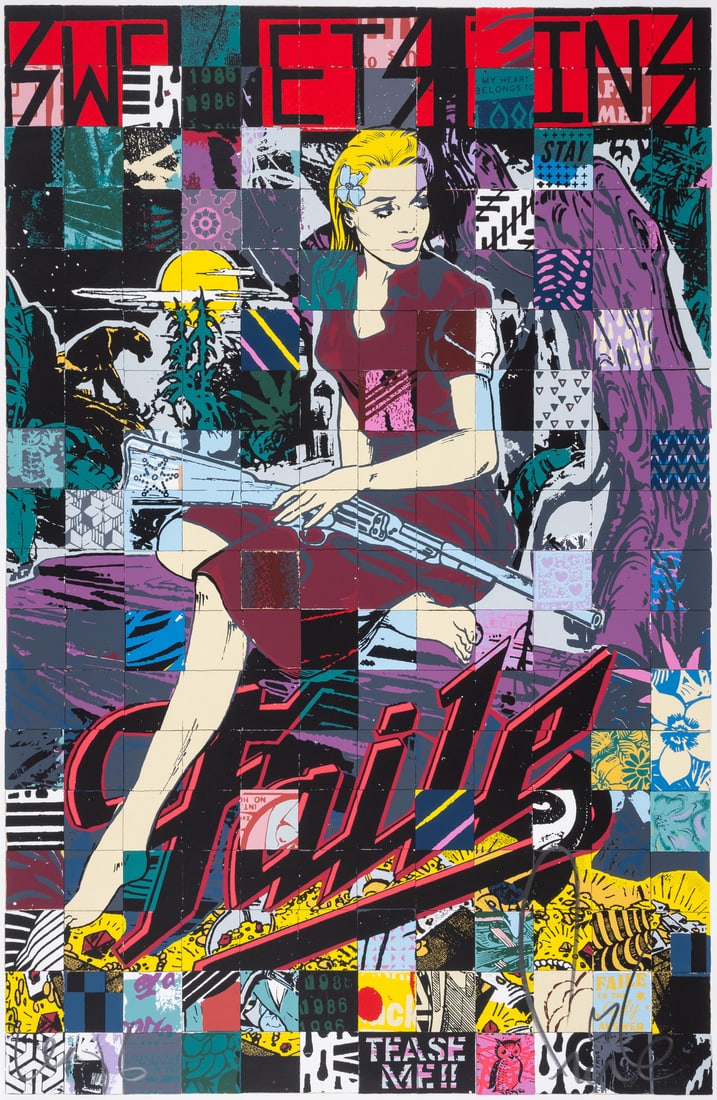 Faile (b.1975 & 1976) Sweet Sins Brooklyn: Faile (b.1975 & 1976) Sweet Sins Brooklyn Screenprint in colours, 2015, signed in pencil, dated with a red inkstamp verso, numbered from the edition of 500 in pencil verso, with the artist's blind