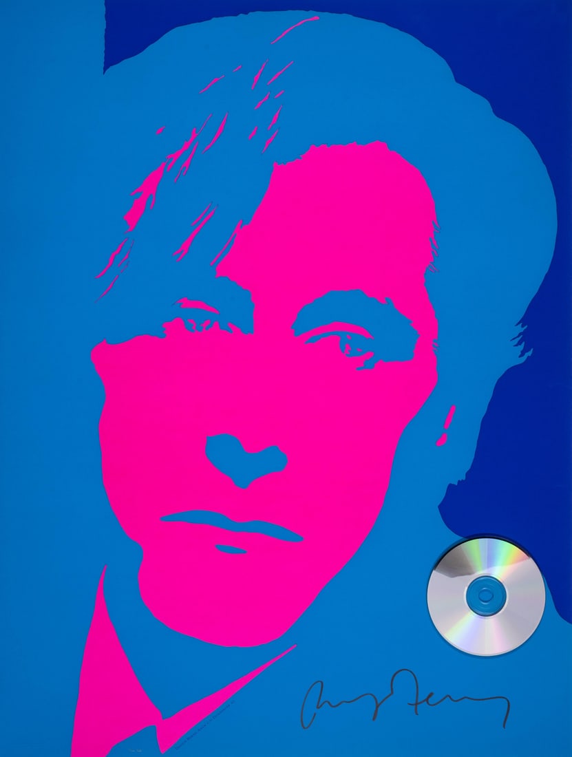 Bryan Ferry (b.1945) Self Portrait, from Columbus - In Search of a New Tomorrow: Bryan Ferry (b.1945) Self Portrait, from Columbus - In Search of a New Tomorrow Screenprint in colours with collaged Compact Disc, 1992, signed in ink and in