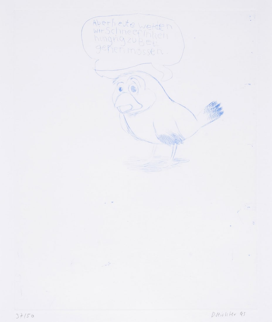 Daniel Richter (b.1962) Little Doggy, from Stützmappe: Daniel Richter (b.1962) Little Doggy, from Stützmappe Etching printed in blue, 1995, signed and dated in pencil, numbered from the edition of 50, published by Contemporary Fine Arts, Berlin and N