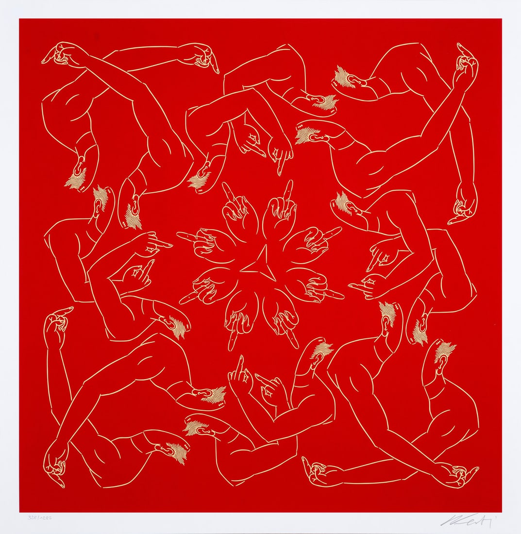 Ai Weiwei (b.1957) Middle Finger in Red: Ai Weiwei (b.1957) Middle Finger in Red Screenprint in colours, 2023, signed in pencil, numbered from the edition of 1285, published by Avant Arte, Amsterdam