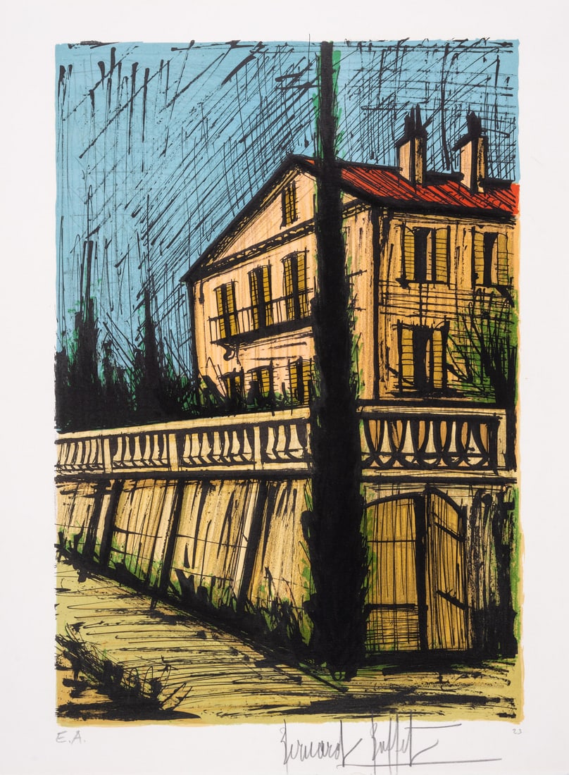 Bernard Buffet (1928-1999) Ma Maison, from Saint-Tropez (Sorlier 297): Bernard Buffet (1928-1999) Ma Maison, from Saint-Tropez (Sorlier 297) Lithograph printed in colours, 1979, signed and inscribed ‘E.A.’ in pencil, printed by Mourlot, publi