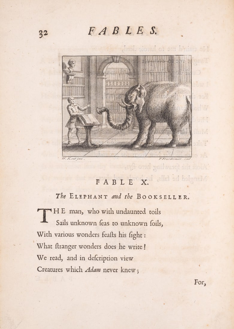 Gay (John) Fables, first edition, contemporary panelled calf, for J.Tonson and J.Watts, 1727: Gay (John) Fables, first edition, engraved title-vignette and 51 illustrations by B