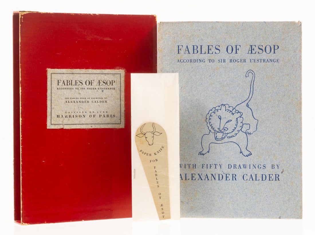 Aesop. Fables.., one of 595 copies, with the scarce paperknife. illustrations by Alexander Calder,: Aesop. Fables..., translated by Sir Roger L'Estrange, number 153 of 595 copies on Auvergne hand-made paper, from an edition limited to 665, illustrations by Alexander