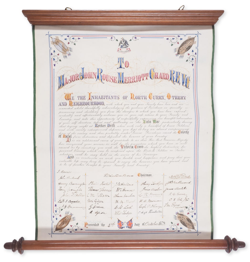 Rorke's Drift.- Chard (John Rouse Merriott).-Illuminated address presented to John Chard R.E., V.C.: Rorke's Drift.- Chard (John Rouse Merriott, Royal Engineers, V.C., 1847-97).-Illuminated address presented to John Char