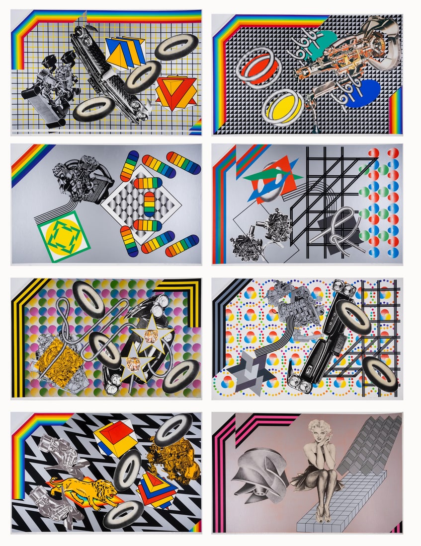 Peter Phillips (b.1939) Pneumatics: Peter Phillips (b.1939) Pneumatics The portfolio, 1968, comprising eight screenprints in colour with collage on shaped cardboard, each signed and dated in pencil, numbered from the edition of 75, prin