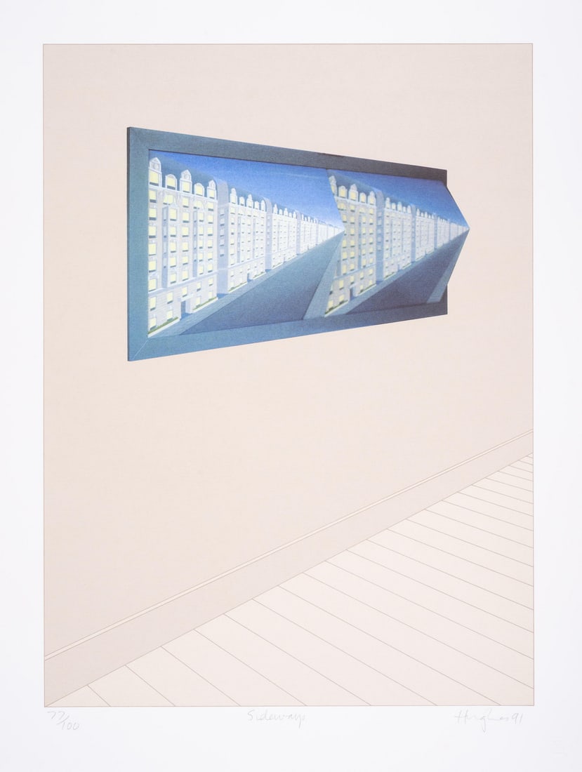 Patrick Hughes (b.1939) Sideways, from Chelsea Arts Club Centenary Portfolio 1991: Patrick Hughes (b.1939) Sideways, from Chelsea Arts Club Centenary Portfolio 1991 Screenprint in colours, 1991, signed, titled and dated in pencil, numbered from the edition of 100, published by the C