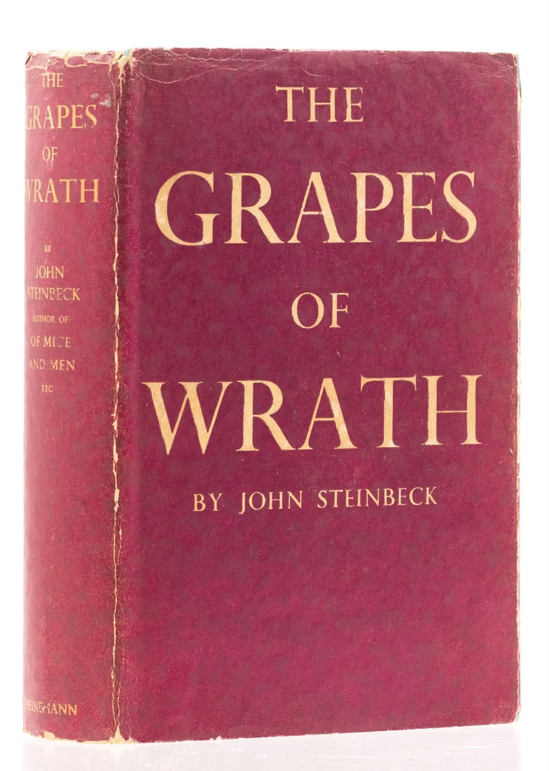 Steinbeck (John) The Grapes of Wrath, first English edition, 1939: Steinbeck (John) The Grapes of Wrath, first English edition, dust-jacket priced at 8s.6d., light toning to spine, spine ends and corners a little chipped, chippin