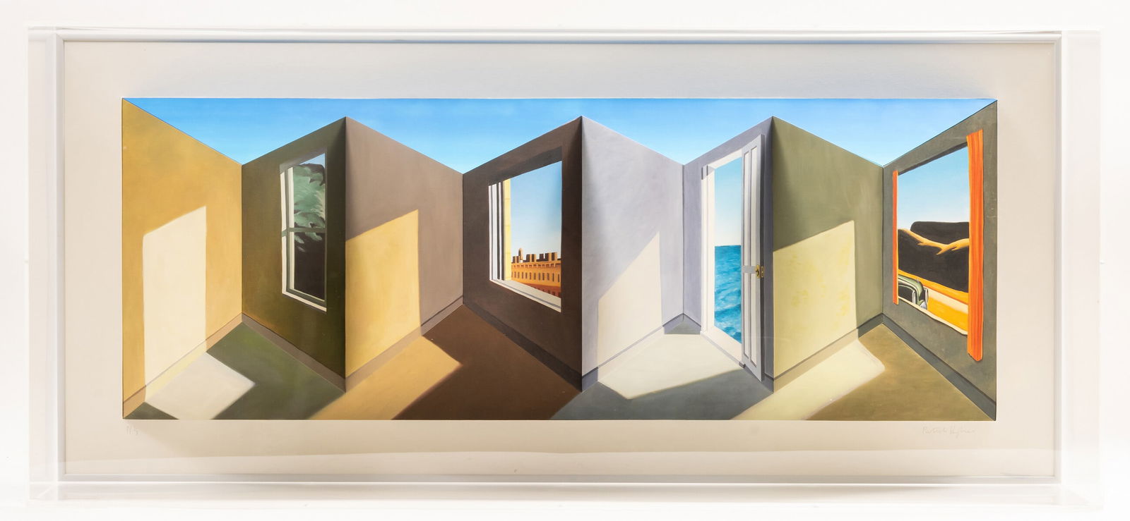 Patrick Hughes (b.1939) Hoppera: Patrick Hughes (b.1939) Hoppera 3-D Archival inkjet print with extensive hand-colouring, 2008, signed and inscribed PP1/3 in pencil, a printer’s proof aside from the edition of 45, printed and h