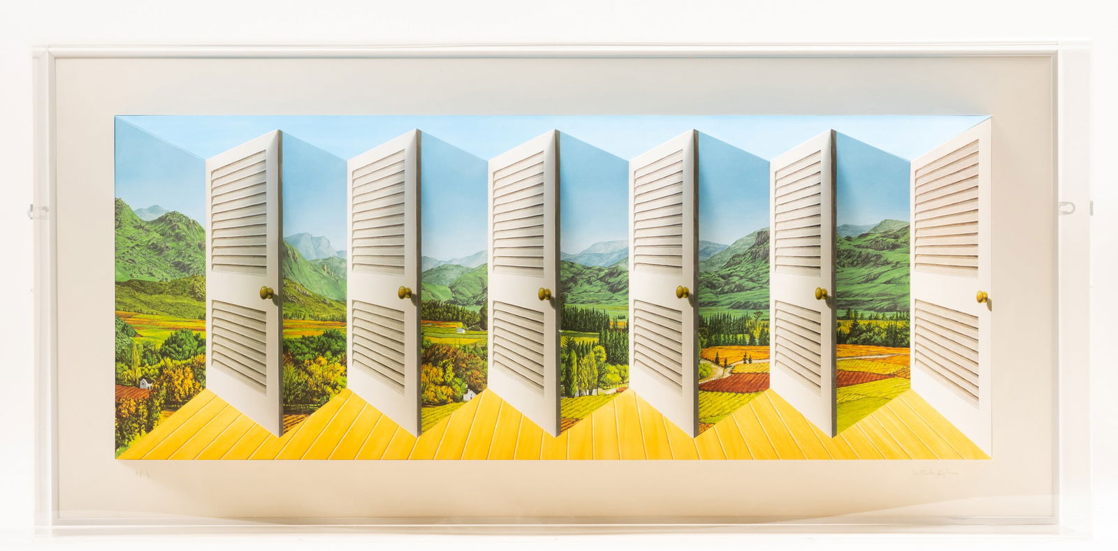 Patrick Hughes (b.1939) Shutters: Patrick Hughes (b.1939) Shutters 3-D Archival inkjet print with extensive hand-colouring, 2003, signed and inscribed 'PP1/3' in pencil, a printer’s proof aside from the edition of 45, printed an