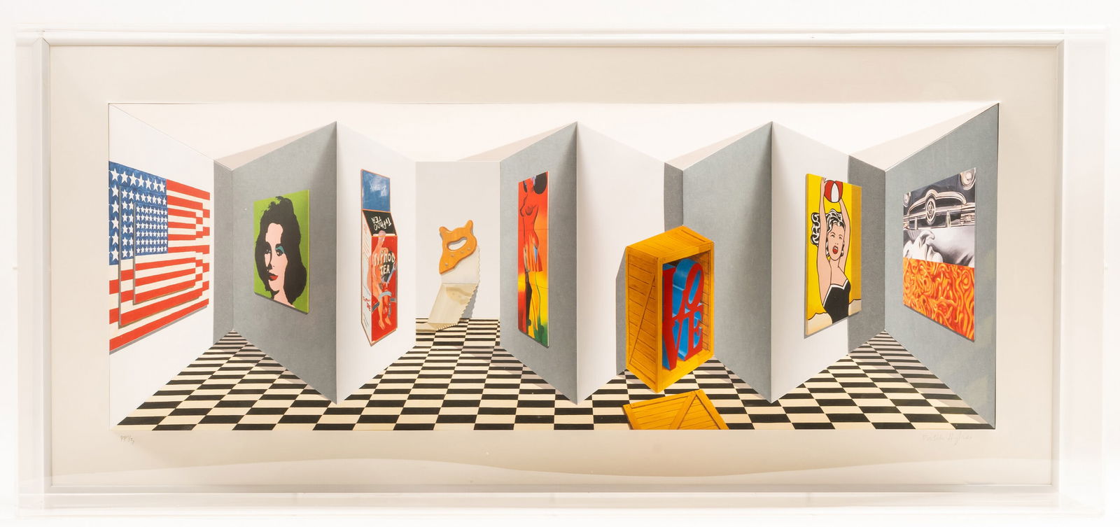 Patrick Hughes (b.1939) Pop: Patrick Hughes (b.1939) Pop 3-D Archival inkjet print with extensive hand-colouring, 2008, signed and inscribed PP1/3 in pencil, a printer’s proof aside from the edition of 45, printed and hand-