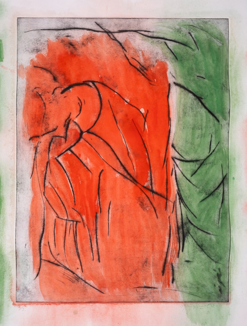 Oleg Kudryashov (1932-2022) Untitled, 12.11.10: Oleg Kudryashov (1932-2022) Untitled, 12.11.10 Etching with drypoint extensively hand-coloured with watercolour, 2010, signed and dated in pencil, numbered from the edition of 2, printed and hand-colo