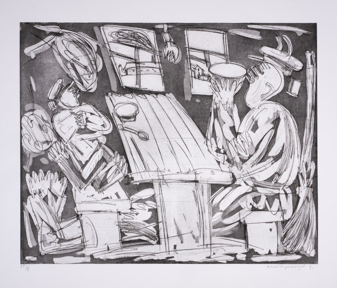 Oleg Kudryashov (1932-2022) Untitled, No. 2126: Oleg Kudryashov (1932-2022) Untitled, No. 2126 Etching with aquatint, 1991, signed, dated, inscribed 'P.P. 1/3' and titled '2126' in pencil, a printer's proof, printed by Jack Shirreff at 107 Workshop