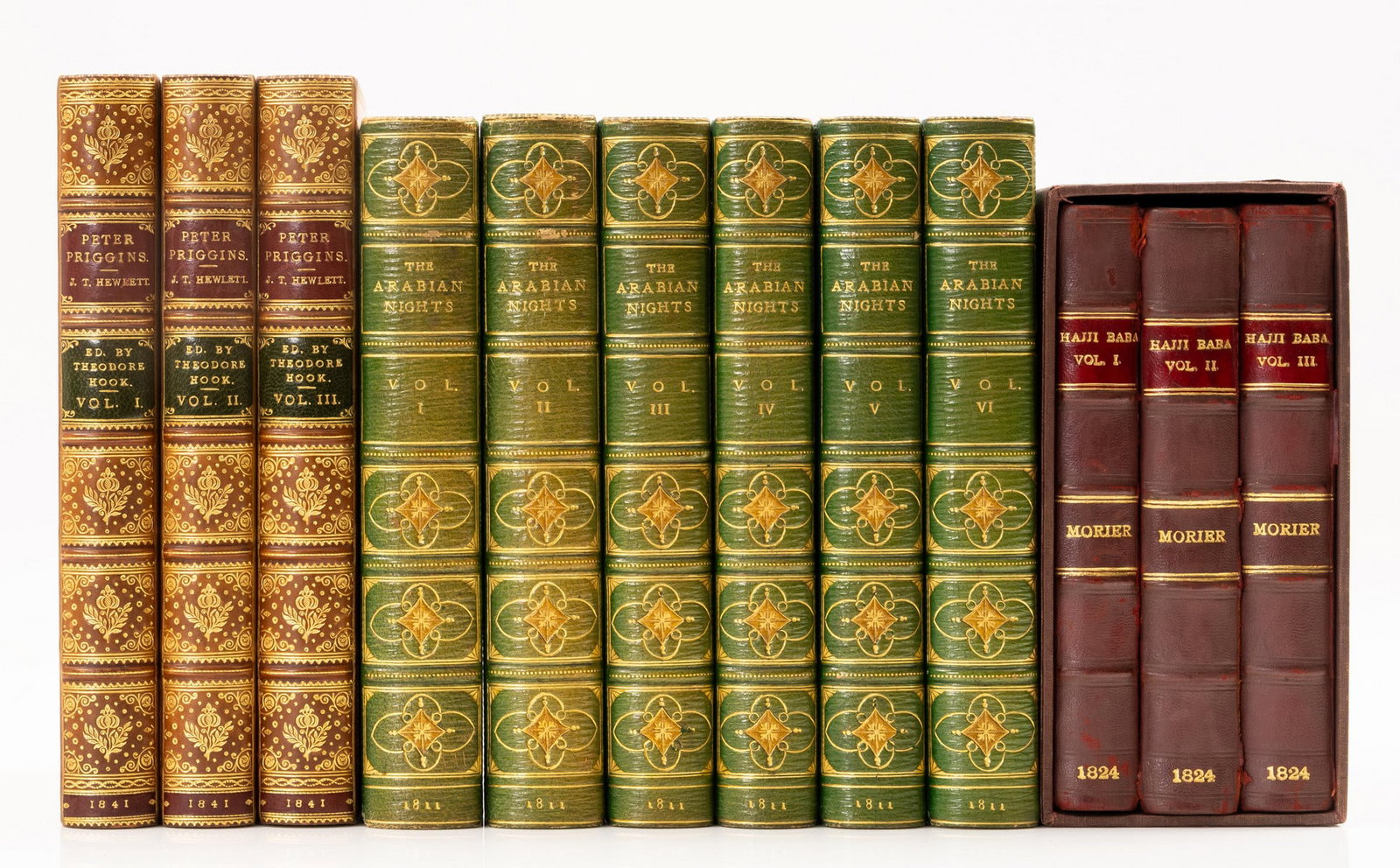 Arabian Nights (The), translated by Jonathan Scott, 6 vol., Longman & Co., 1811; and 6 others (12).: Arabian Nights (The), translated by Jonathan Scott, 6 vol., ink inscription to vol. 1 endpaper, additional engraved frontispieces, slight offsetting, some spotting and finger soiling, straight-gra