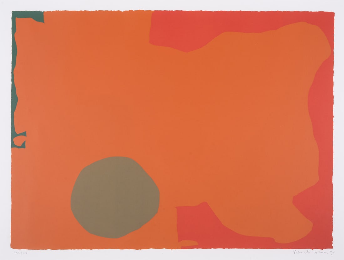 Patrick Heron (1920-1999) Umber Disc and Red Edge: April, 1970: Patrick Heron (1920-1999)Umber Disc and Red Edge: April, 1970Screenprint in colours, 1970, signed, dated and numbered from the edition of 100, printed by Kelpra Studio, London, sheet 702 x 980mm (27 5
