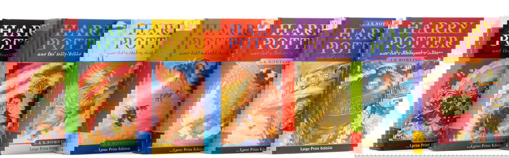 Rowling (J.K.) [The Harry Potter novels], 7 vol., first large print editions, 2001-07: Rowling (J.K.) [The Harry Potter novels], 7 vol., first large print editions, original pictorial boards, slight bum
